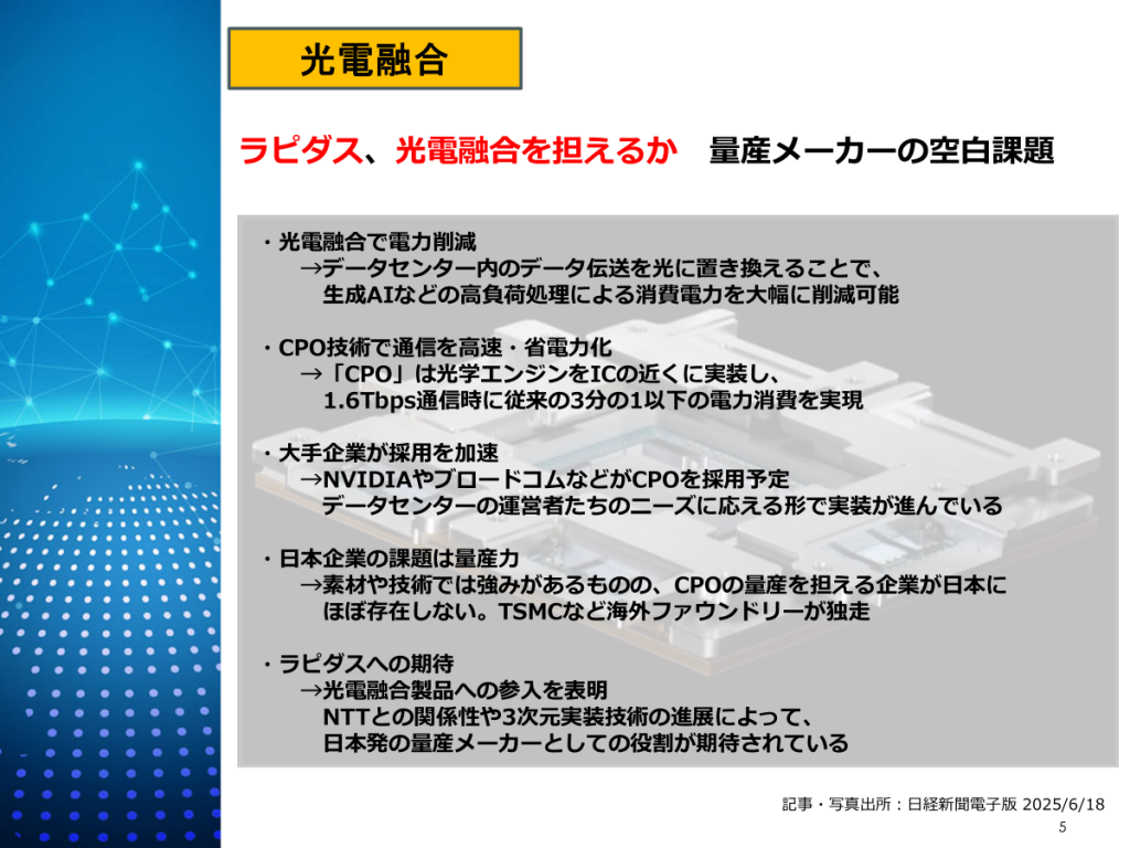 ラピダス、光電融合を担えるか 量産メーカーの空白課題