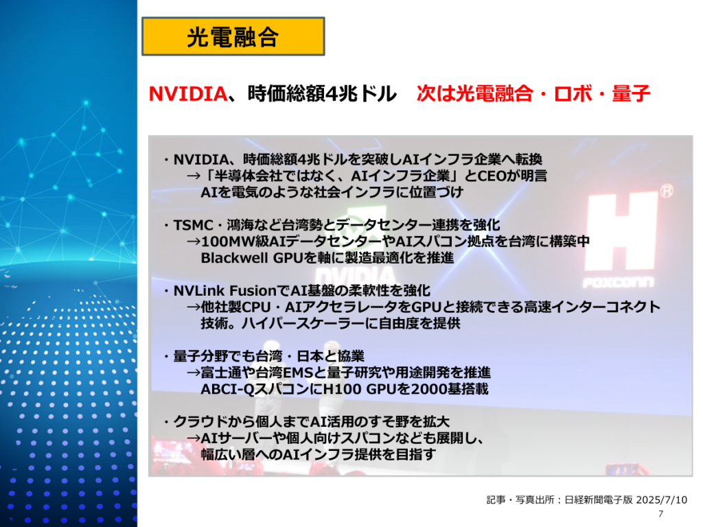NVIDIA、時価総額4兆ドル 次は光電融合・ロボ・量子