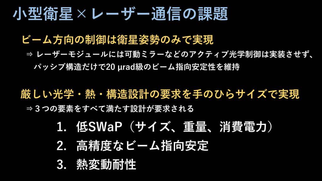 小型衛星でレーザー通信を実現するための課題３つ